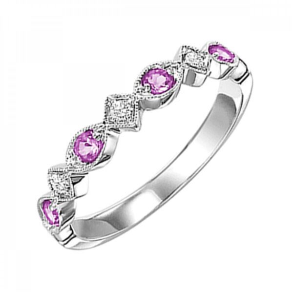 White Gold Diamond and Pink Sapphire Stackable Ring