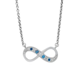 Sterling Silver White & Blue Enhanced Diamond Infinity Pendant
