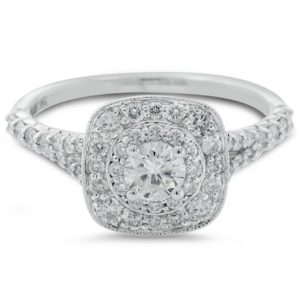14 Karat White Gold Halo Engagement Ring