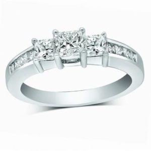 14 Karat White Gold 3 Stone Princess Diamond Ring .50 CT