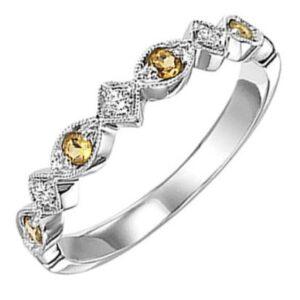 White Gold Diamond and Citrine Stackable Ring