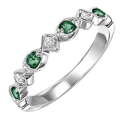 White Gold Diamond and Emerald Stackable Ring