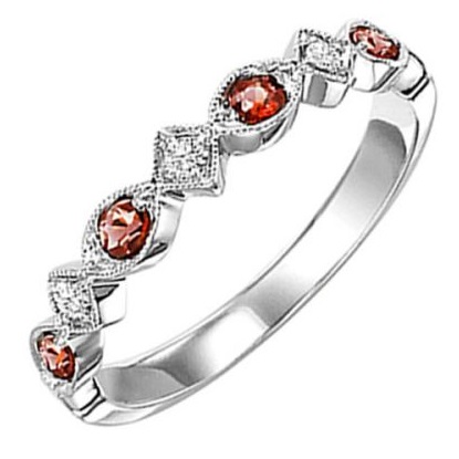 White Gold Diamond and Garnet Stackable Fashion Ring