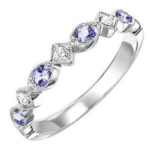 White Gold Diamond and Synthetic Alexandrite Stackable Ring