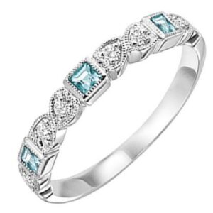 White Gold Diamond and Blue Topaz Stackable Ring