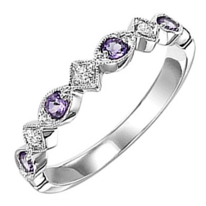 White Gold Diamond and Amethyst Stackable Ring