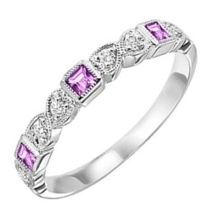 White Gold Diamond and Pink Sapphire Stackable Ring