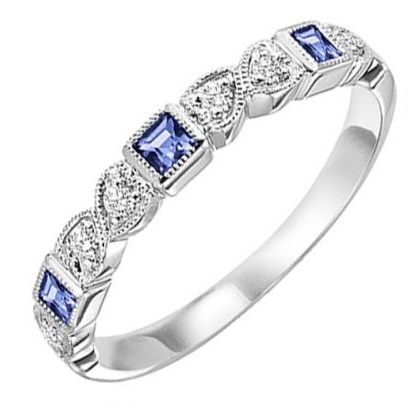 White Gold Diamond and Sapphire Stackable Ring