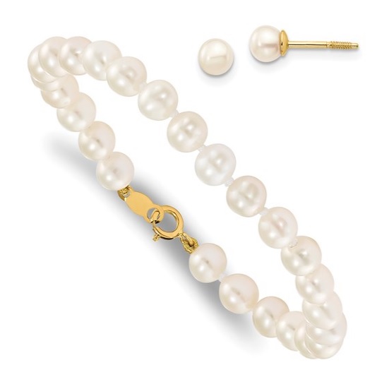 14 Karat Pearl Bracelet and Earring Set