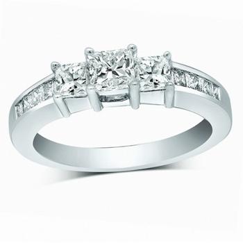 14 Karat White Gold 3 Stone Princess Diamond Ring