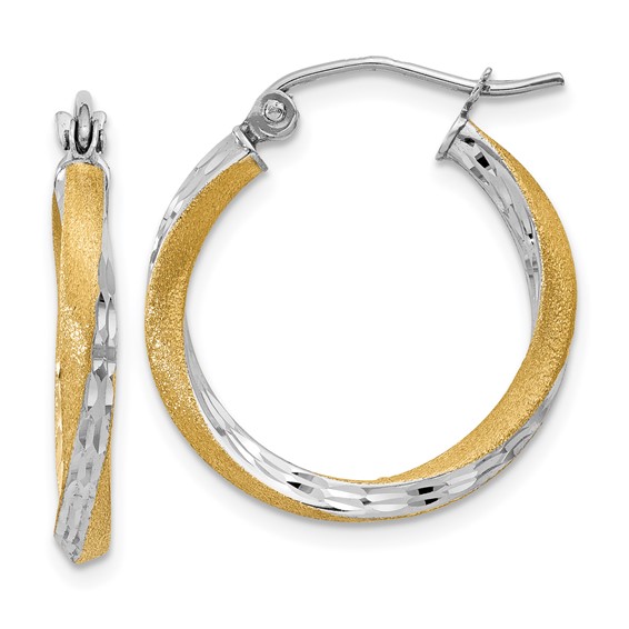 14 Karat Yellow Gold and Rhodium Hoop Earrings