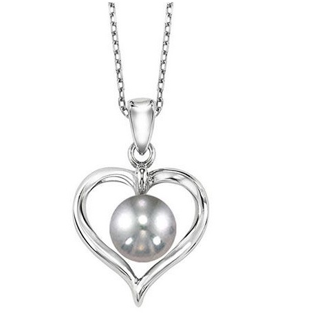 Sterling Silver Heart Pendant with Gray Pearl