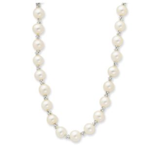 Sterling silver and white cultured pearl necklace.