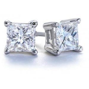 14 Karat White Gold Princess Diamond Stud Earrings