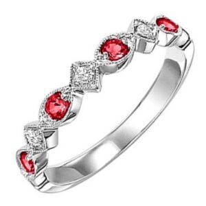 White Gold Diamond and Ruby Stackable Ring