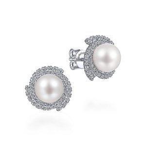 Gabriel & Co. Pearl and Diamond Earrings