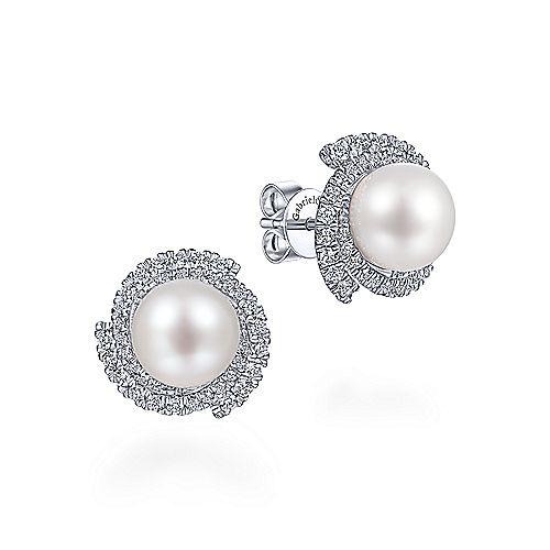 Gabriel & Co. Pearl and Diamond Earrings