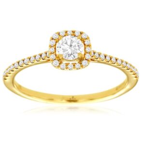 14 Karat Yellow Gold Halo Engagement Ring