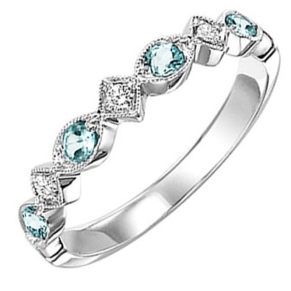 White Gold Diamond and Blue Topaz Stackable Ring