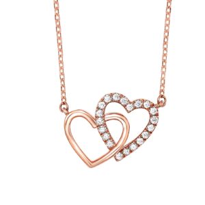 14 karat rose gold diamond double heart diamond necklace