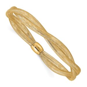 14 karat yellow gold twisted woven mesh stretch bracelet.