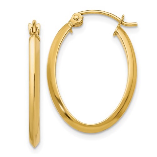 14 karat yellow gold oval hoop earrings