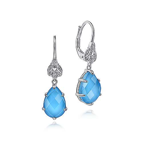 Gabriel & Co. Silver Rock Crystal Turquoise with White Sapphires Earrings