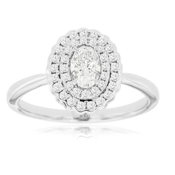 14 Karat White Gold Diamond Oval Halo Engagement Ring