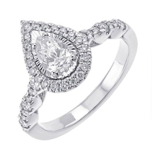 14 Karat White Gold Pear Diamond Engagement Ring