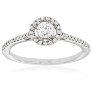 14 Karat White Gold Halo Engagement Ring
