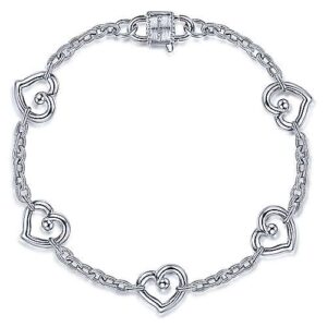Gabriel & Co. Sterling Silver Heart Station Chain Bracelet