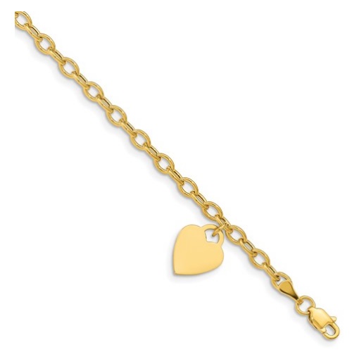 14 karat yellow gold dangle heart bracelet. 