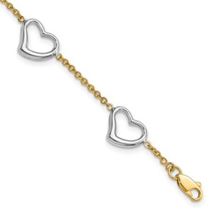 14 karat two-tone gold heart bracelet. 7 inches.