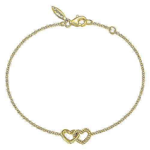 14 karat yellow gold bracelet with entwined hearts by Gabriel & Co.