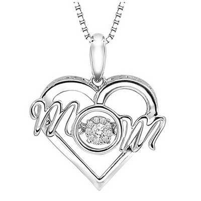 Sterling silver heart and diamond MOM pendant.