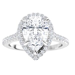 14 Karat White Gold Engagement Ring With Pear Shaped Created Diamond