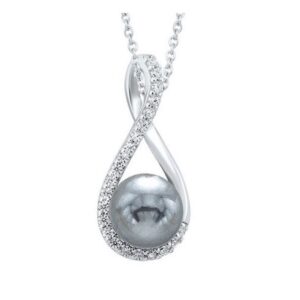 Sterling silver cubic zirconia pendant with gray pearl.