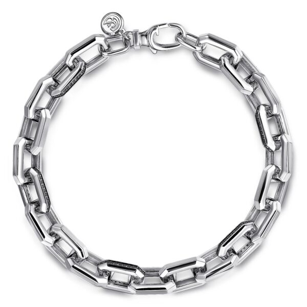 Gabriel & Co. Men’s Silver Chain Black Spinel Bracelet