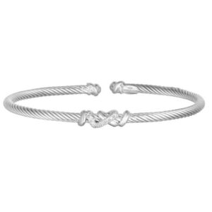 Sterling silver diamond cuff bangle bracelet.