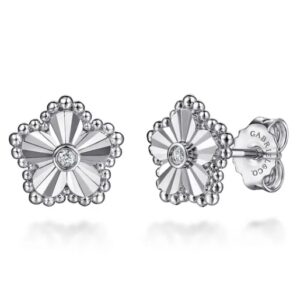 Gabriel & Co. Silver Flower Diamond Earrings