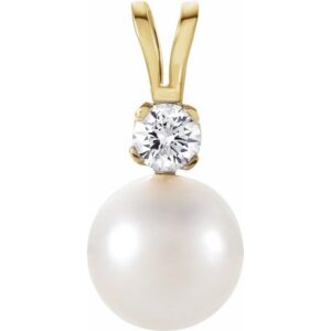 14 Karat Pearl and Diamond Pendant
