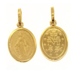 18 karat yellow gold Miraculous Madonna pendant. MADE IN ITALY.