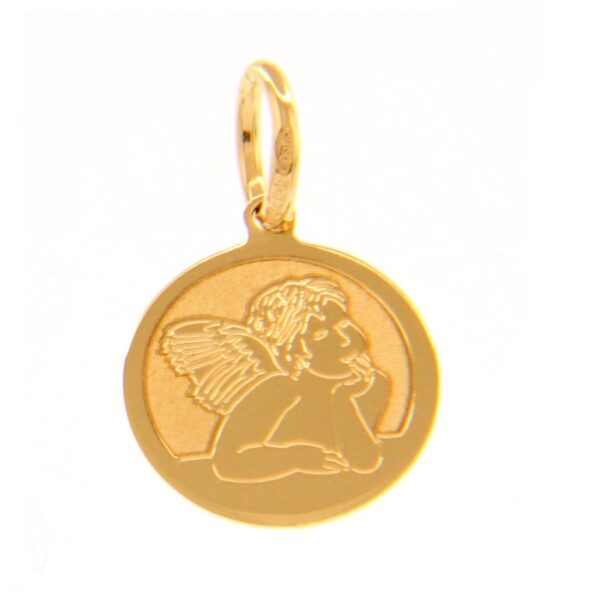 18 karat yellow gold angel pendant.  MADE IN ITALY.