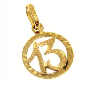 14 karat yellow gold Italian number 13 pendant.  MADE IN ITALY.