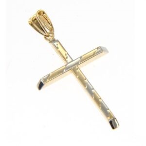 18 karat white and yellow gold cross pendant. MADE IN ITALY.