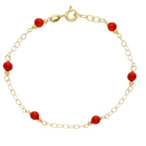 18 karat yellow gold bracelet with coral stones. MADE IN ITALY.