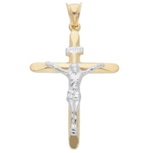 14 karat white and yellow gold crucifix pendant. MADE IN ITALY.