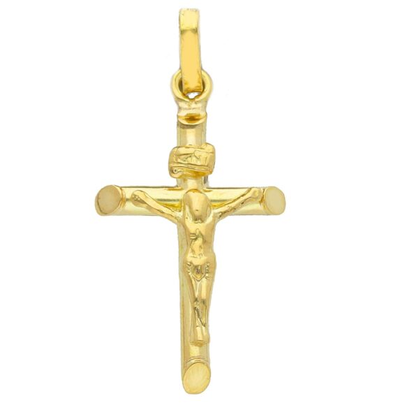 18 karat yellow gold crucifix pendant. MADE IN ITALY.