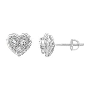 10 Karat White Gold Diamond Heart Earrings