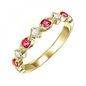10 karat yellow gold diamond and ruby ring.